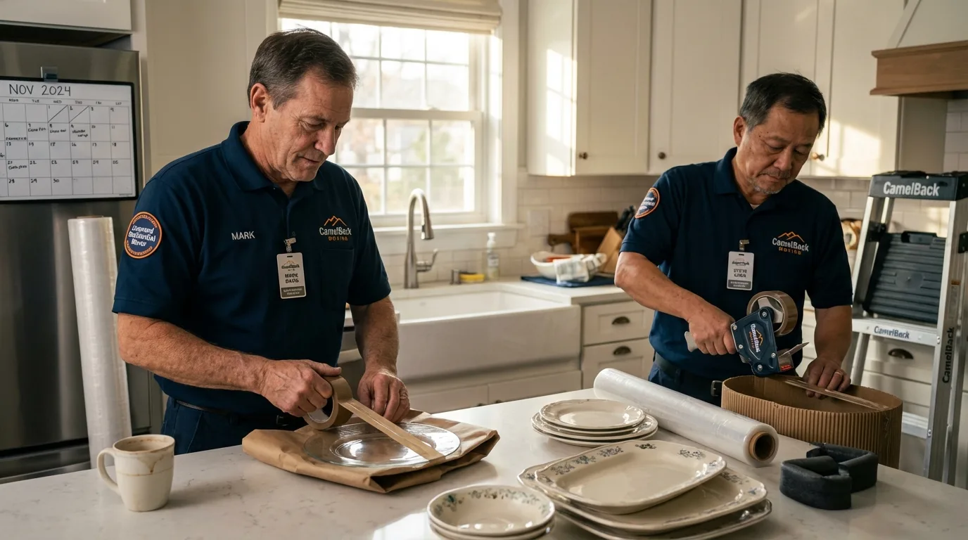 Professional crew packing kitchen dishware in Riddle, OR